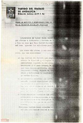 “Sobre la actitud y la responsabilidad de los cuadros en la presente situación política”. Documento presentado al Pleno del Comité Central del PTA por José Tomás Pérez.