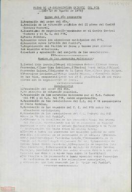 Informe de la reunión del Pleno de la Organización de Jerez del PTA, 17 de agosto de 1978.