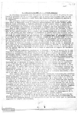 Comunicado de las Comisiones Obreras de Sevilla sobre las medidas represivas de la dictadura franquista y la necesidad de conquistar las libertades democráticas.