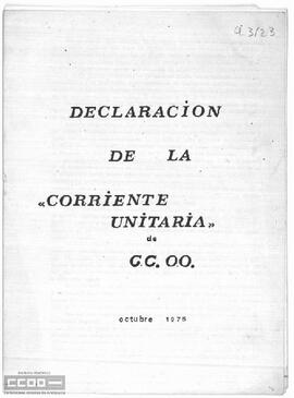 “Declaración de la corriente unitaria de CC.OO.”. Folleto de 5 páginas.