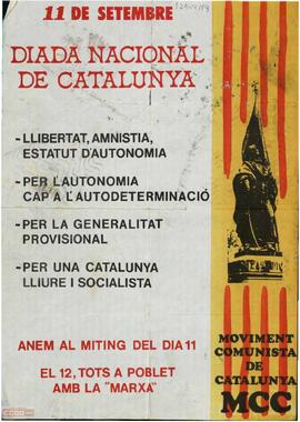 “11 de stembre. Diada Nacional de Catalunya”. Llamamiento del Moviment Comunista de Catalunya al mitin del día 11