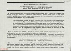 “Defendamos nuestros derechos sindicales y políticos, no al estatuto de UCD”. Llamamiento del Comité Nacional de Catalunya de la Organización Comunista de España (Bandera Roja) a la participación en la jornada de lucha del día 29