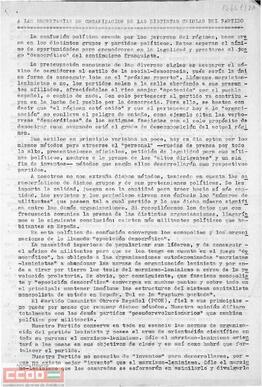 Carta del Secretariado de Organización del Comité Provincial de Sevilla del PCOE a las Secretarias de Organización en la que da unas sugerencias en la captación de nuevos militantes.