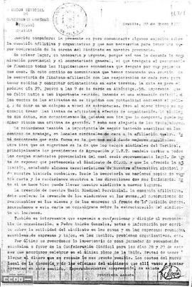 Comunicado de Francisco Acosta, Secretario de la Unión Sindical de Comisiones Obreras de Sevilla, sobre aspectos de afiliación y organización.