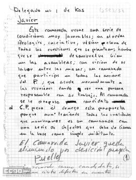 Informe sobre Javier, delegado nº 1 de Kas.