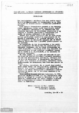 Comunicado de la COS sobre la conveniencia de formar parte de la comisión negociadora con el Gobierno.