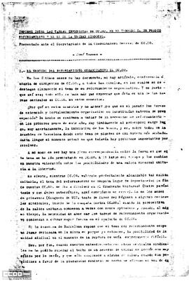 “Informe sobre las tareas inmediatas de CC.OO. en el terreno de su propio reforzamiento y en el de la unidad sindical”. Presentado ante el Secretariado por José Torres.