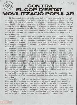 Contra el cop d’estat movilització popular”. Declaración del Moviment Comunista de Catalunya