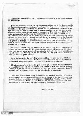 Comunicado de las Comisiones Obreras de la Construcción de Andalucía sobre el desarrollo de su reunión.