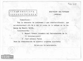Invitación de la LCR de Bollullos del Condado (Huelva) a una charla- coloquio