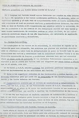 “Hacia un mejor funcionamiento del Partido”. Informe presentado por Eladio García Castro al Comité Ejecutivo Federal del PTE