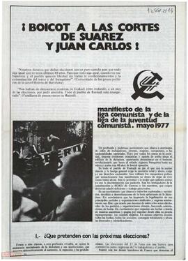 “¡Boicot a las Cortes de Suárez y Juan Carlos!”.  Manifiesto de la Liga Comunista y de la Liga de la Juventud Comunista