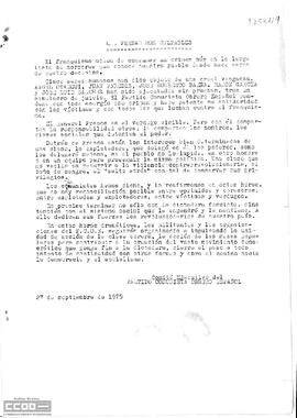 “Los verdaderos culpables”. Comunicado del Comité Ejecutivo del PCOE sobre las ejecuciones de Ángel Otaegui, Juan Paredes, José Humberto Baena, Ramón García y José Luis Sánchez.