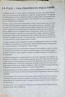 “La P.S.P.: una propuesta poco firme”. Declaración del Movimiento Comunista sobre la Propuesta sindical prioritaria