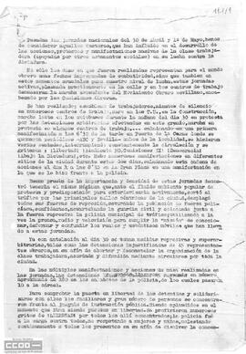 Informe de las Comisiones Obreras de Sevilla sobre las jornadas del 30 de abril y 1º de mayo.