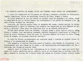 “¡El ejercito fascista os quiere quitar las tierras. Todos unidos las defenderemos!”. Declaración del Comité Provincial de [Zaragoza] del Movimiento Comunista de España a favor de  los campesinos aragoneses