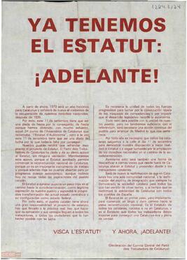 “Ya tenemos el estatut: ¡adelante!”. Declaración del Comité Central del PTC. Documento en español y catalán.