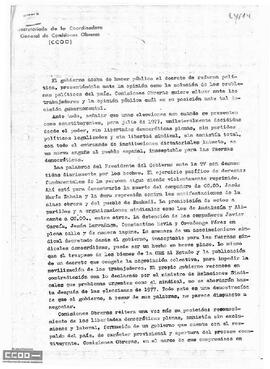 Comunicado del Secretariado sobre la necesidad de tomar medidas gubernamentales para el reconocimiento de las libertades democráticas.