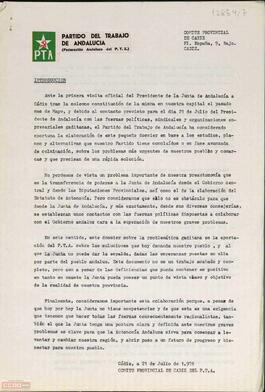Informe del Comité Provincial de Cádiz del PTA sobre la problemática gaditana.