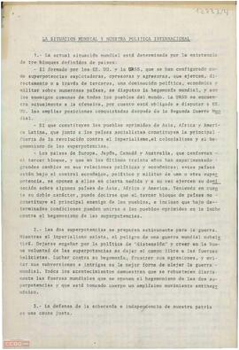 Resolución del I Congreso del PTE sobre la situación mundial y nuestra política internacional.