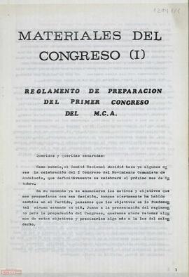 “Materiales del Congreso (I): reglamento de preparación del primer Congreso del MCA”