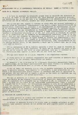 Resoluciones de la II Conferencia Provincial de Sevilla de la [OCE (Bandera Roja)] sobre la táctica a seguir en el proceso autonómico andaluz