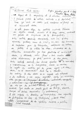 Informe sobre la situación del movimiento obrero por Emilio Pérez, de la célula 8 de la Algaba.