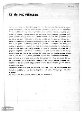 Comunicado de Comisiones Obreras de su Eminencia sobre la participación en la jornada de huelga
