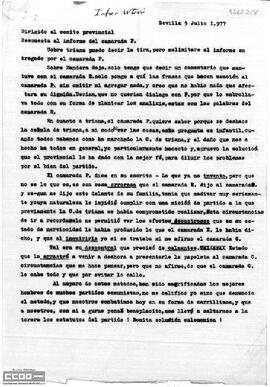 Informe de [Gualterio Bellamen] al Comité Provincial de Sevilla. Repuesta al informe del camarada P.