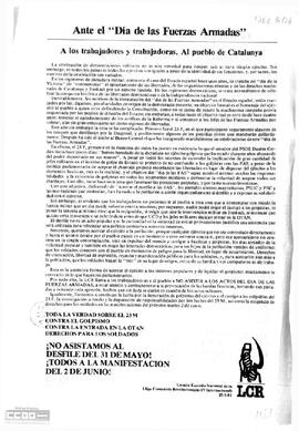 “Ante el día de las Fuerzas Armadas”. Llamamiento del Comité Executiu Nacional de la LCR a no asistir a los actos del día de las Fuerzas Armadas