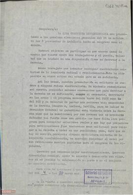 Carta de la LCR en la que invita a una charla-coloquio