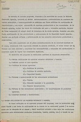 Programa para sanear la balanza comercial agraria.