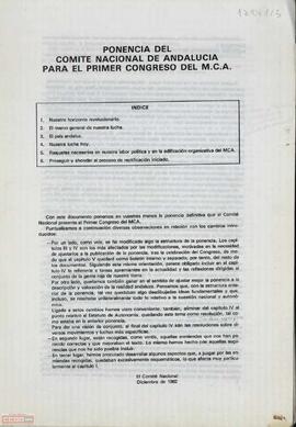 “Ponencia del Comité Nacional de Andalucía para el primer Congreso del MCA”