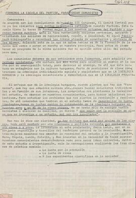 Comunicado del Responsable de Organización y Formación del [Comité Provincial de Málaga de la OCE (Bandera Roja)] acerca del programa de la escuela del partido