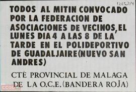 “Todos al mitin convocado por la Federación de Asociaciones de Vecinos, el lunes día 4...”