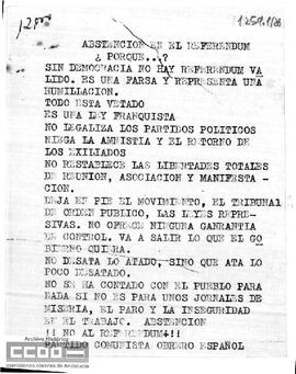 “Abstención en el Referéndum. ¿Porque...? [sic]”. Octavilla del  PCOE.