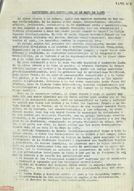 “Manifiesto con motivo del 1º de mayo de 1975”. Comité Ejecutivo del Partido Comunista de España (marxista-leninista)