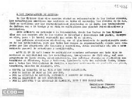 Llamamiento de las Comisiones Obreras de Sevilla a la participación en el 1º de mayo.