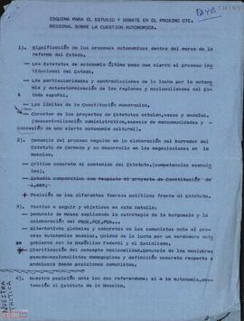 “Esquema para el estudio y debate en el próximo Comité Regional sobre la cuestión autonómica”