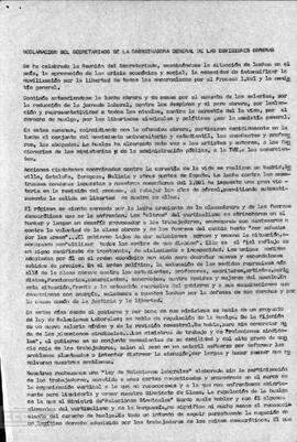 “Declaración del Secretariado”. Sobre la situación económica y social del país.