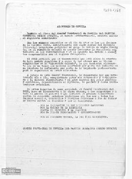 Comunicado del Comité Provincial de Sevilla del PCOE ante el golpe de Estado del 23 de febrero.