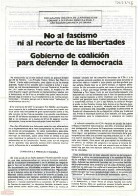 “No al fascismo ni al recorte de las libertades. Gobierno de coalición para defender la democracia”. Declaración conjunta de la OCE (BR)  y Unificación Comunista de España (UCE)