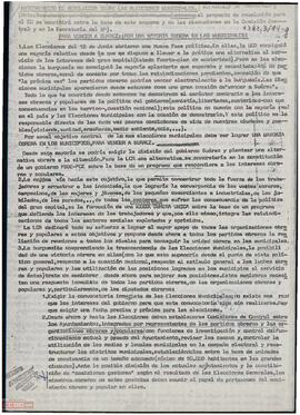 “Anteproyecto de resolución sobre las elecciones municipales”. LCR