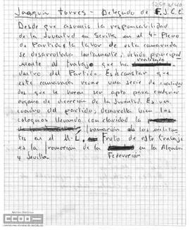 Informe sobre Joaquín Torres, delegado de FJCE.