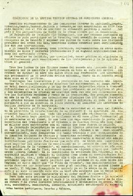 Comunicado de la Séptima Reunión General de Comisiones Obreras. Análisis de la situación política y social del país.