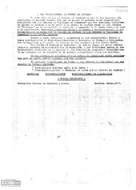 Comunicado de las Comisiones Obreras de Empresas y Ramos solidarizándose con los trabajadores de Andaluza de Cemento.