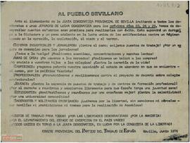 “Al pueblo sevillano”. Llamamiento del Comité Provincial de Sevilla del PTE a la participación en las jornadas de lucha democrática de los días 23, 24 y 25