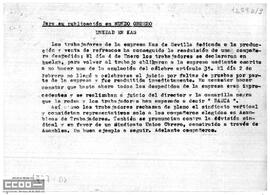 Comunicado de prensa  de los trabajadores de Kas de Sevilla  sobre la readmisión de una compañera despedida.