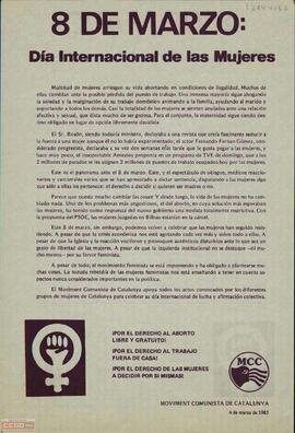 “8 de marzo: día internacional de las mujeres”. Llamamiento del Moviment Comunista de Catalunya de apoyo a los actos convocados