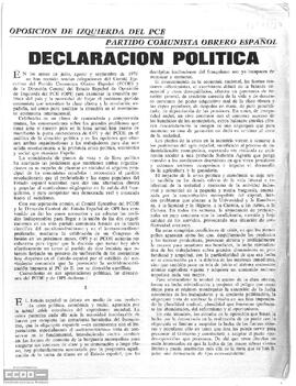 “Declaración política”. Declaración del  PCOE y de la  Oposición de Izquierda del PCE en defensa de los postulados marxistas-leninistas.